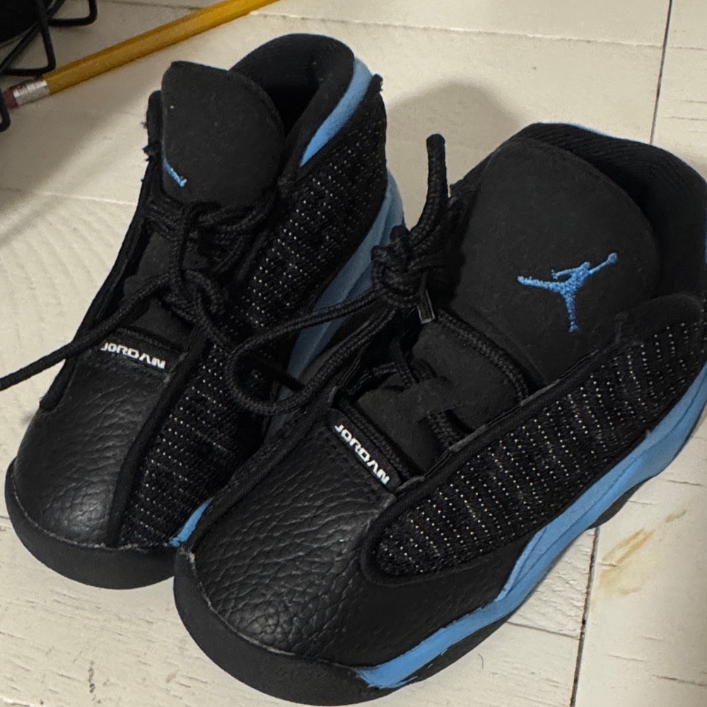 Jordan Kids Black and Light Blue Sneakers